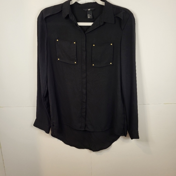 H&M Long Sleeve Blouse Top Button Down Size 2 - Picture 7 of 8